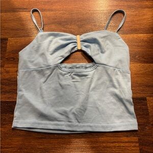 Light Blue Twist Front Crop Tank Top
